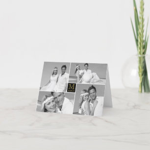 Eenvoudig monogram Kader 4 Multifoto Moderne bruil Bedankkaart