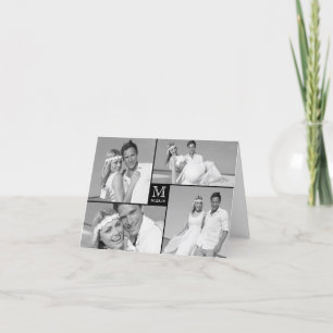 Eenvoudig monogram Kader 4 Multifoto Moderne bruil Bedankkaart