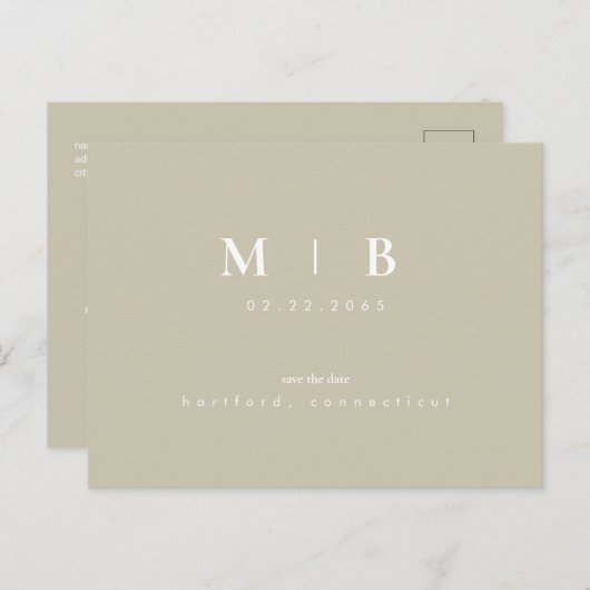Eenvoudig Monogram Khaki Weddenschap Save the Date Aankondigingskaart (Voorkant / Achterkant)