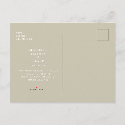 Eenvoudig Monogram Khaki Weddenschap Save the Date Aankondigingskaart (Achterkant)