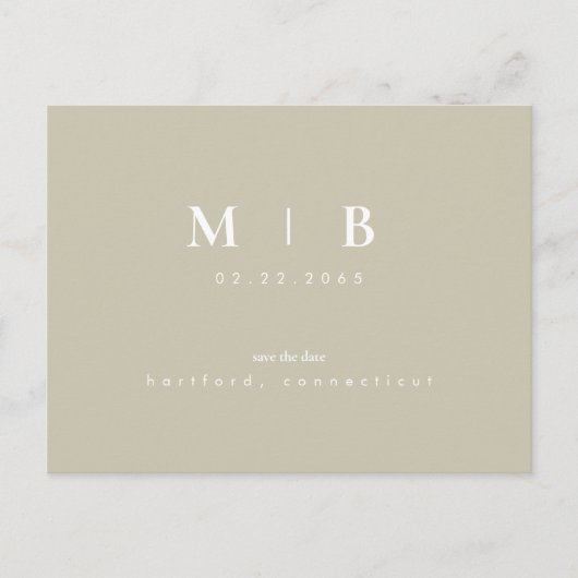 Eenvoudig Monogram Khaki Weddenschap Save the Date Aankondigingskaart (Voorkant)