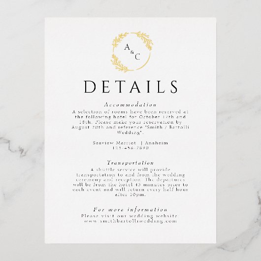 Eenvoudig 'Monogram Leaves Weddenschap' Gold Folie Uitnodiging Briefkaart (Voorkant)