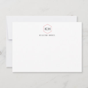 Eenvoudig Monogram Logo in Grijs/Rode Notecard Notitiekaartje