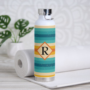 Eenvoudig monogram meerkleurige retro strepen waterfles