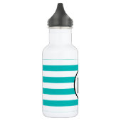 Eenvoudig monogram met Aqua Horizontale Stripes Waterfles (Links)
