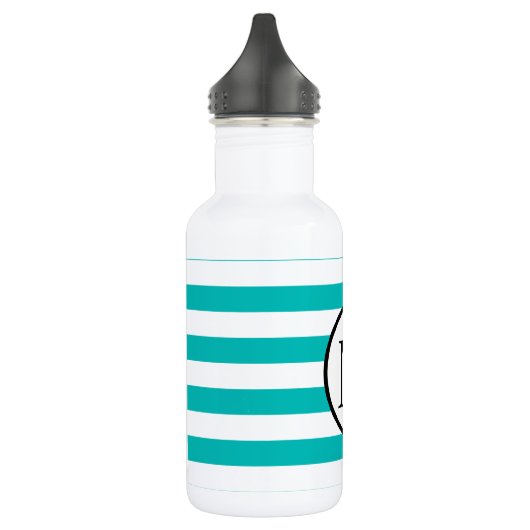 Eenvoudig monogram met Aqua Horizontale Stripes Waterfles (Links)
