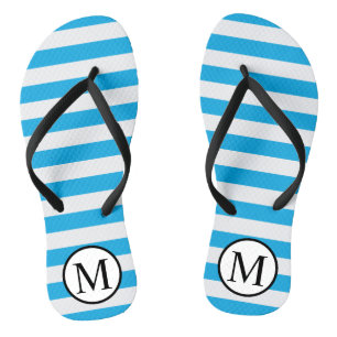 Eenvoudig monogram met blauwe horizontale strepen teenslippers