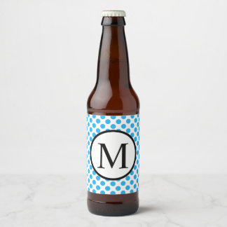Eenvoudig monogram met blauwe pooldots bier etiket