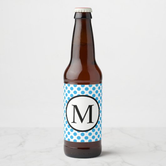 Eenvoudig monogram met blauwe pooldots bier etiket (Voorkant)