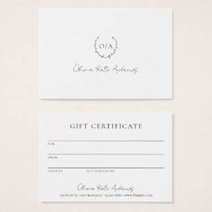 Eenvoudig Monogram met Elegant Cadeaubon Visitekaartje