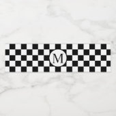 Eenvoudig Monogram met Zwart Checkerboard Waterfles Etiket (Enkel label)