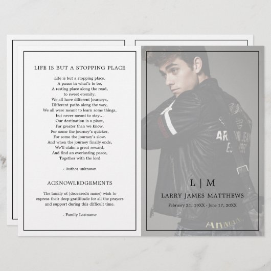 Eenvoudig Monogram Modern Begrafenisprogramma (Voorkant / Achterkant)