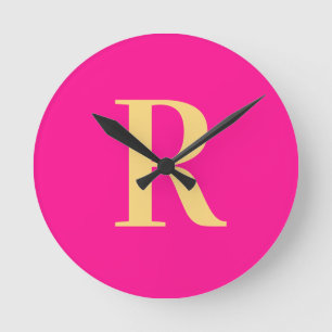 Eenvoudig Monogram Modern Hot Pink Ronde Klok