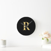 Eenvoudig Monogram Modern Zwart Goud Ronde Klok (Huis)