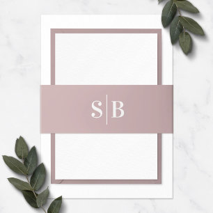 Eenvoudig monogram mosterd roze bruin uitnodigingen wikkel
