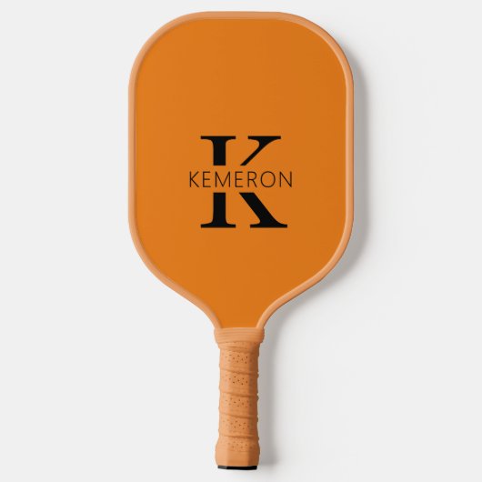 Eenvoudig Monogram Naam Zwart en sinaasappel Pickleball Paddle (Achterkant)