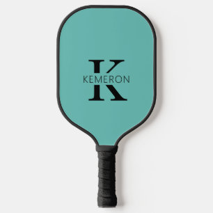 Eenvoudig Monogram Naam Zwart en Turquoise Pickleball Paddle
