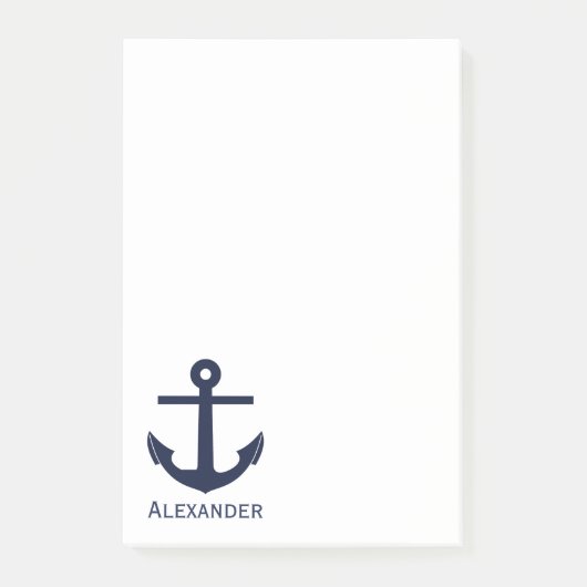 Eenvoudig monogram Nautical Anchor Navy Blue White Post-it® Notes (Voorkant)