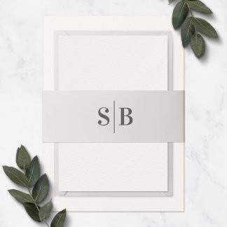 Eenvoudig Monogram off-White Ivory Wedding Uitnodigingen Wikkel