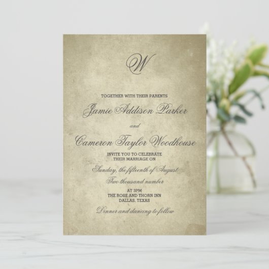 Eenvoudig Monogram |  papieren bruiloft Kaart (Staand voorkant)