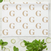 Eenvoudig Monogram Patroon Beige en Wit Theedoek (Gevouwen)