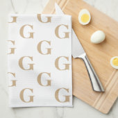 Eenvoudig Monogram Patroon Beige en Wit Theedoek (Quarter Fold)