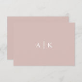 Eenvoudig Monogram Roze Bruid Bruidegom Initialen Bedankkaart (Voorkant / Achterkant)