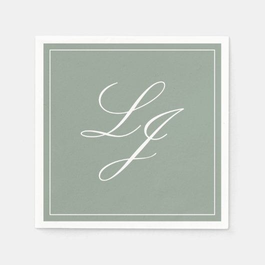 Eenvoudig Monogram Sage Green Elegant Script Weddi Servet (Voorkant)