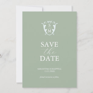Eenvoudig Monogram Saliegroen Datum Opslaan Save The Date