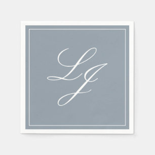 Eenvoudig Monogram Stoffig Blauw Elegant Script Br Servet