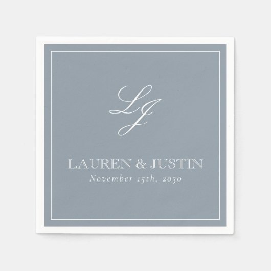 Eenvoudig Monogram Stoffig Blauw Elegant Script Br Servet (Voorkant)