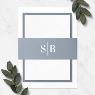 Eenvoudig Monogram Stusty Blue Wedding Uitnodigingen Wikkel