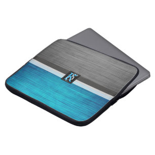 Eenvoudig monogram van twee tonnen blauw en grijze laptop sleeve