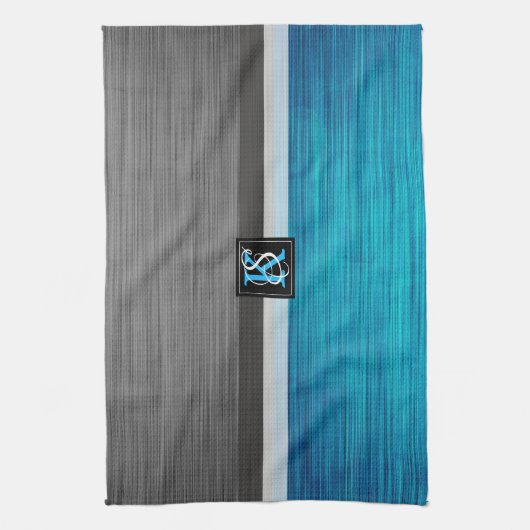 Eenvoudig monogram van twee tonnen blauw en grijze theedoek (Verticaal)