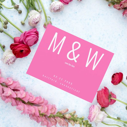 Eenvoudig Monogram warm roze huwelijk sparen Datum Aankondigingskaart