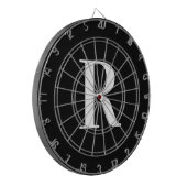 Eenvoudig monogram zwart-wit dartbord (Voorkant Links)