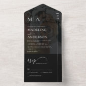 Eenvoudig Monogramed Black met overlay Photo Weddi All In One Uitnodiging (Binnen)