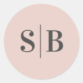 Eenvoudig Monogrammen Licht Blush Pink Wedding Ronde Sticker (Voorkant)