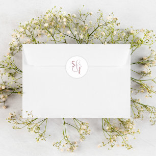 Eenvoudig mosterd roze monogram bruiloft envelop ronde sticker