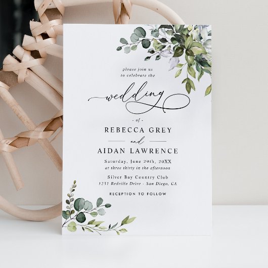 Eenvoudig mosterdblauw Eucalyptus Greenery Wedding Kaart