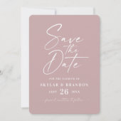 Eenvoudig mosterdroze met scriptweduwschap save the date (Voorkant)