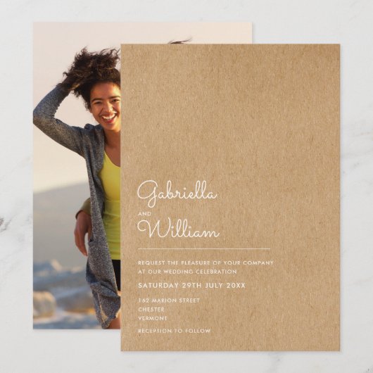 Eenvoudig Natuurlijk Schrift Landelijk Kraft Foto  Kaart (Voorkant / Achterkant)