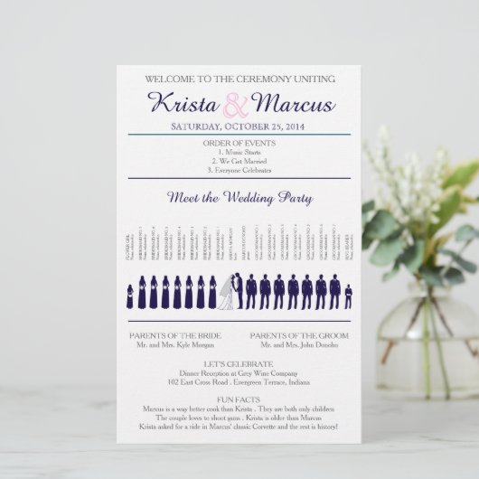 Eenvoudig 'Navy'- en 'Blush Wedding'-programma Sil (Staand voorkant)