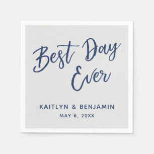 Eenvoudig 'Navy Handwriting Best Day Ever' op grij Servet