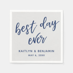 Eenvoudig 'Navy Handwriting Best Day Ever' op grij Servet