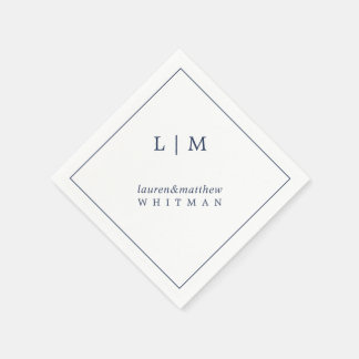 Eenvoudig Navyblauw Monogram Elegante Trouwfeest Servet