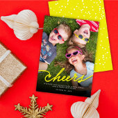 Eenvoudig Neon Yellow Cheers Calligrafie-script Fo Feestdagenkaart