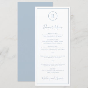 Eenvoudig officieel mosterd blauw monogram huwelij menu