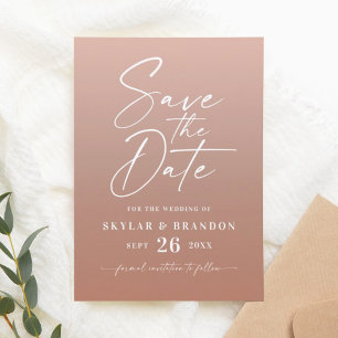 Eenvoudig ombre-gradiënt en dubbelzielige roze bru save the date