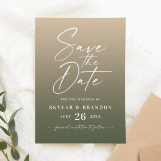 Eenvoudig ombre gradiënt Gold & Forest Green Weddi Save The Date